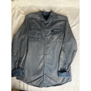 mens Buffalo David Bitton button shirt LARGE indigo blue faded Flip Cuff